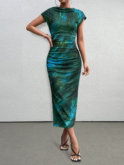 Fashionable Printed Short-Sleeved Bodycon Dress