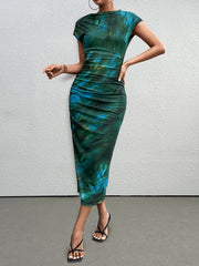 Fashionable Printed Short-Sleeved Bodycon Dress