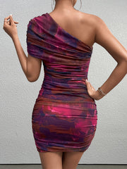 One-Shoulder Printed High-Waisted Bodycon Dress