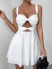 Sexy Solid Sleeveless Backless Cut-Out Ruched Mini Dress