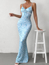 Sexy V-Neck Printed Slip Bodycon Maxi Dress