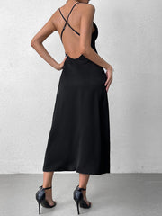 Sexy Solid Backless Cross Shoulder Strap Dress