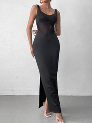 Solid Sleeveless Backless Panel Bodycon Maxi Dress