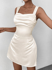 Sexy Square-Necked Solid Sleeveless Backless Ruched Mini Dress