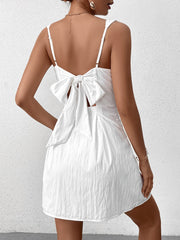 Elegant Square Neckline Sleeveless Backless Solid Bow-Embellished Mini Dress