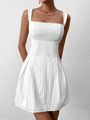 Elegant Square Neckline Sleeveless Backless Solid Bow-Embellished Mini Dress