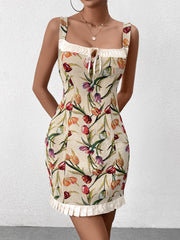 French Vintage Tulip Printed Bodycon Mini Dress