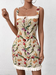 French Vintage Tulip Printed Bodycon Mini Dress