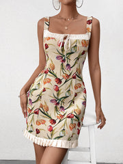 French Vintage Tulip Printed Bodycon Mini Dress