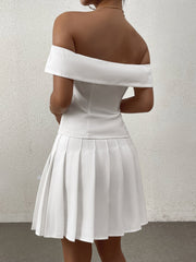 Vintage Breasted Solid Off-Shoulder Top