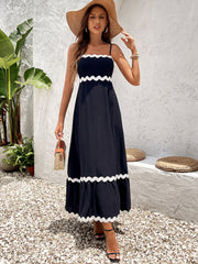 Lady Backless Cinched Ruched Sleeveless Slip Maxi Dress