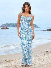 Sexy Floral Backless Tie Slip Dress