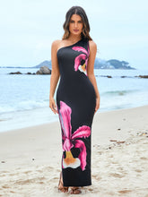 Holiday-Inspired Printed One-Shoulder Maxi Dress