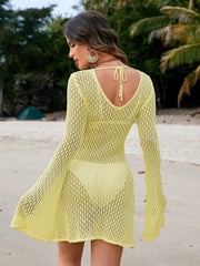 Sexy Solid Color Knitted Cut-Out Beach Dress