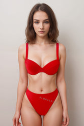 Red Rib High Waisted Bikini Bottom