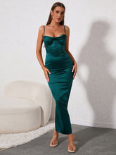 Draped Collar Split Satin Maxi Dress
