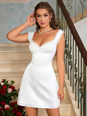 Lace Trim Bustier Satin Dress