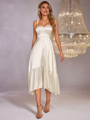 Ivory Whisper Satin Midi Dress
