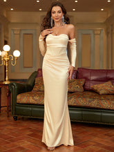 Off-Shoulder Long Sleeve Satin Gown Dress