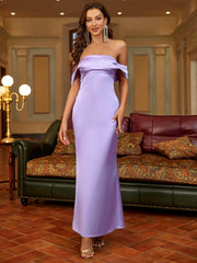 Off-Shoulder Satin Gown Dress