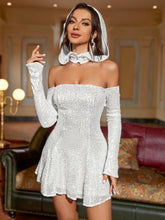 Off-Shoulder Sequined Mini Dress with Hooded Detail