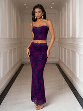 Backless Lace Trim Cami Top & Bodycon Mesh Skirt
