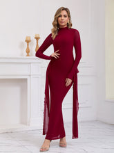 Backless Ribbon Trim Long Sleeve Mesh Dress