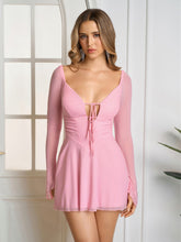 Cut Out Lace Up Mesh Dress