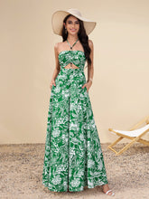 Cut Out Ruched Pocket Floral Print Maxi Dress