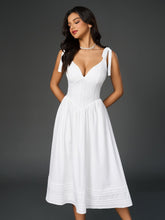 Sexy Solid V-Neck Ruched Midi Dress