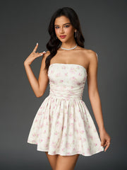 Sexy Floral Bandeau Mini Dress