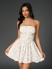 Sexy Floral Bandeau Mini Dress
