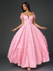 Flowers Embellished Ruched Prom Party Gowns