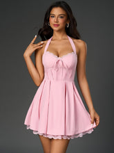 Sexy Solid Halter Neck Backless Sleeveless Mini Dress