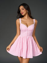 French Plaid Print Ruched Slip Mini Dress