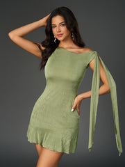 Elegant Solid Sleeveless Off-Shoulder Ruched Mini Dress
