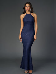 Sexy Sparkly Sleeveless Backless Ruched Bodycon Maxi Dress