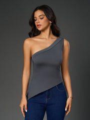 Sexy Solid One-shoulder Top