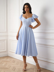 Sexy Square-Neck Solid Ruched Slim Midi Dress