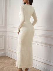Knitted V-Neck Long Sleeves Bodycon Maxi Dress