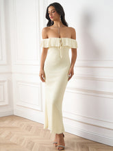 Knitted Off-Shoulder Ruched Bodycon Maxi Dress