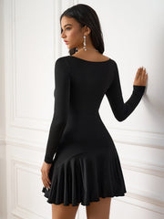 Sexy Solid Long Sleeve Ruched Mini Dress