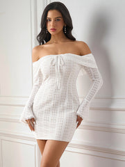 Elegant Off-Shoulder Long Sleeve Lace Bodycon Mini Dress