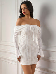 Elegant Off-Shoulder Long Sleeve Lace Bodycon Mini Dress