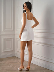 Sexy Square Neck Solid Backless Sleeveless Mini Dress