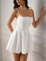 Elegant Solid Ruched Backless Slip Mini Dress