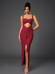 Sparkly Sleeveless Backless Cut-Out Ruched Bodycon Dress
