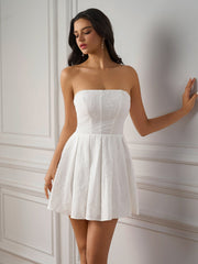 Elegant Solid Bandeau Ruched Backless Mini Dress