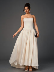 Solid Sleeveless Off-Shoulder Strapless Slim Ruched Maxi Dress
