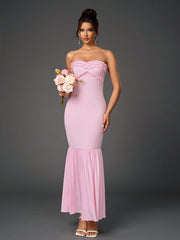 Sexy Off-Shoulder Backless Ruched Bodycon Fishtail Maxi Dress